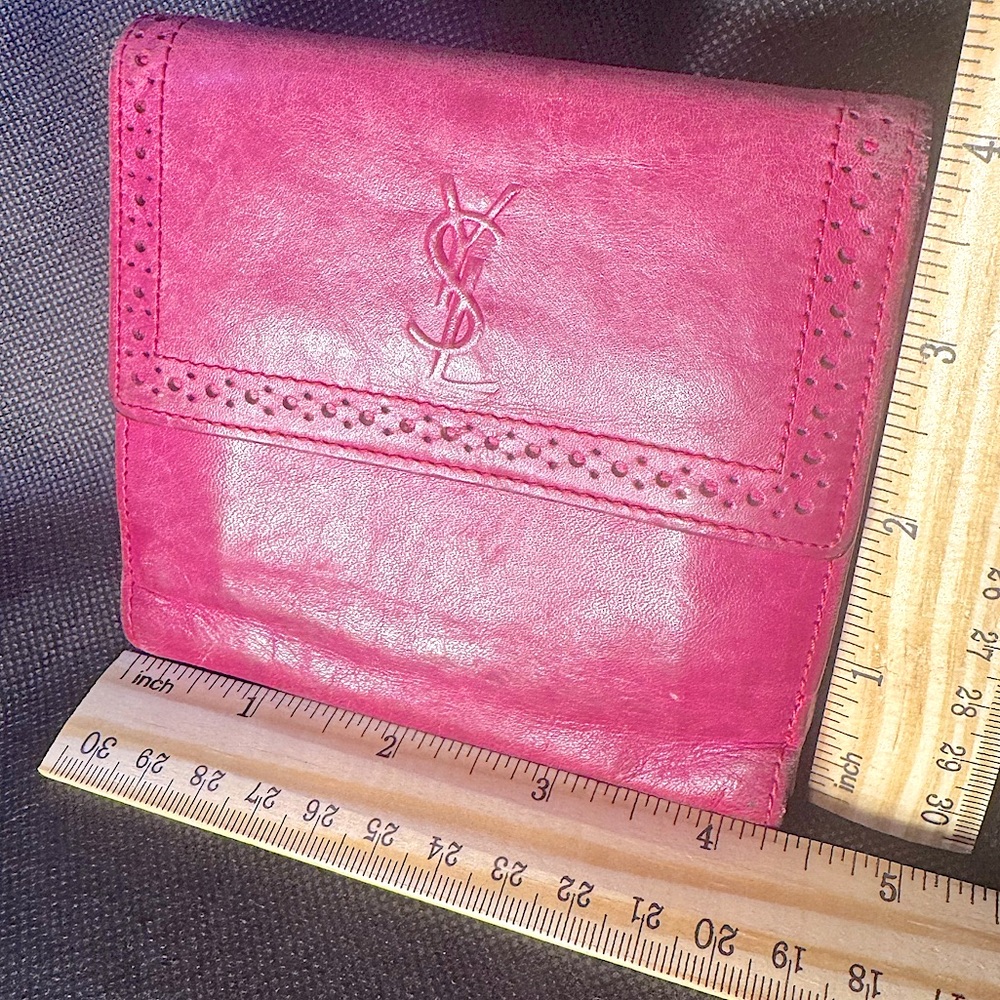 Yves Saint Laurent Pink YSL Wallet Logo Bifold Rare Saint Laurent Vintage YSL - Picture 9 of 12